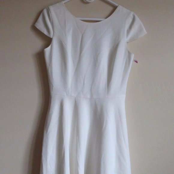 DRESS THE POPULATION FIT AND FLARE CREPE MIDI Dress, SZ .XS,IVORY, NEW - Picture 7 of 7